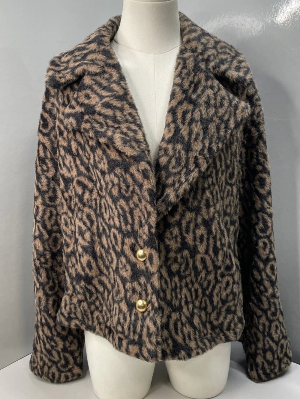 NEW SANCTUARY Knit Jacket Brown/Black Size M Colette Leopard Print Button Up